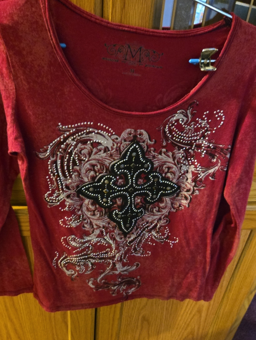Maurices Women's Red Embellished Long Sleeve Tee